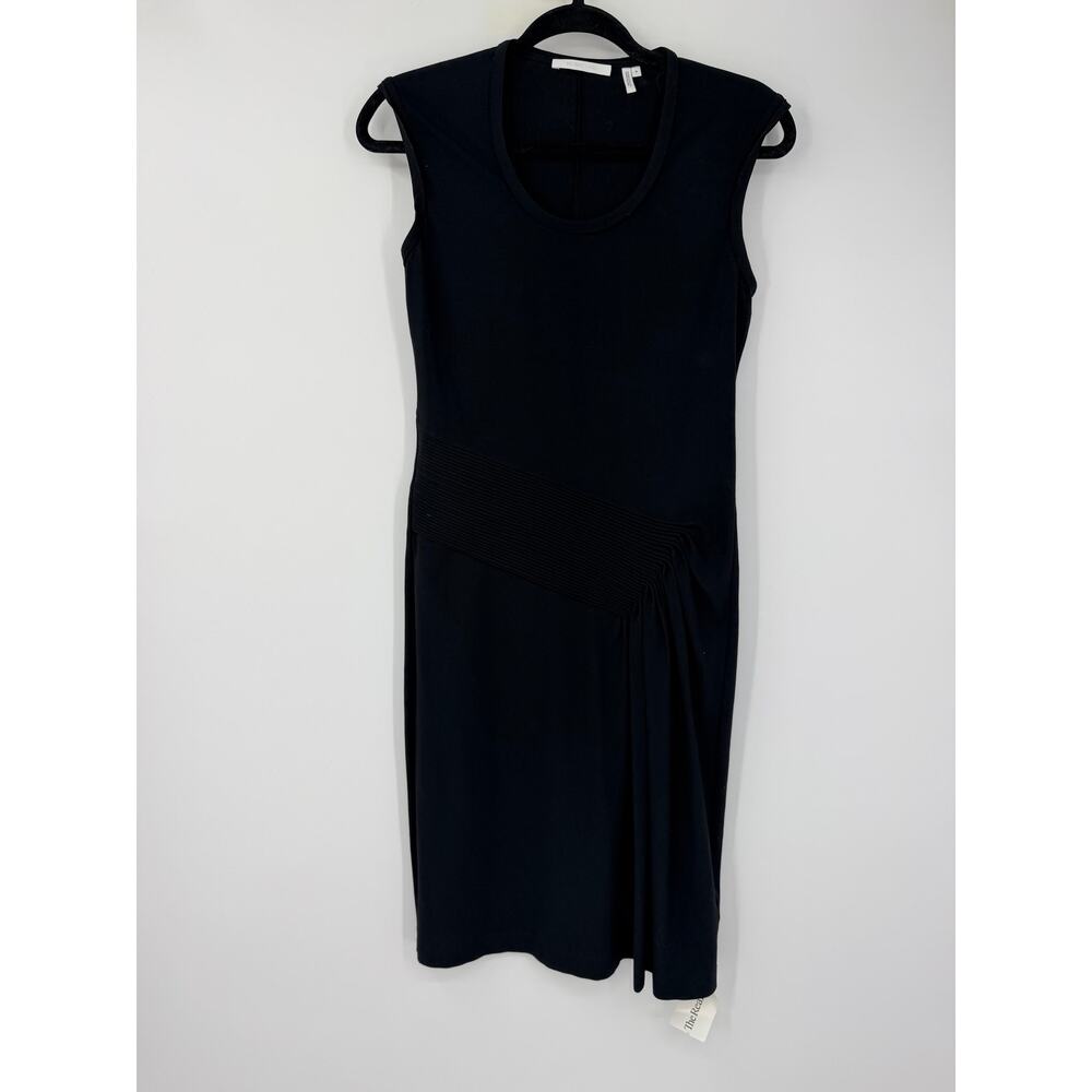Helmut Lang Womens Black Sleeveless Draped Pleated Midi Dress Minimalist Office - Picture 2 of 9